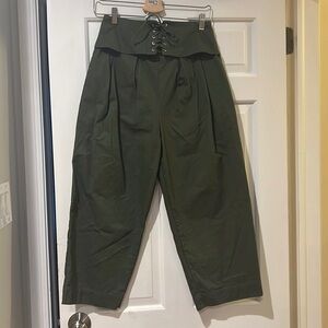 Cartonnier- Anthropologie - Cropped barrel leg corset waist pleated pants